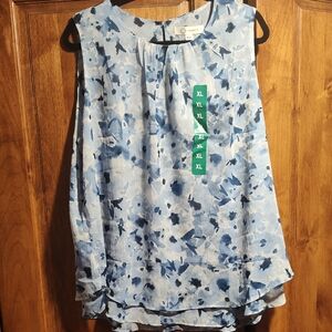 Blue Flowy Sleeveless Top- xl- New